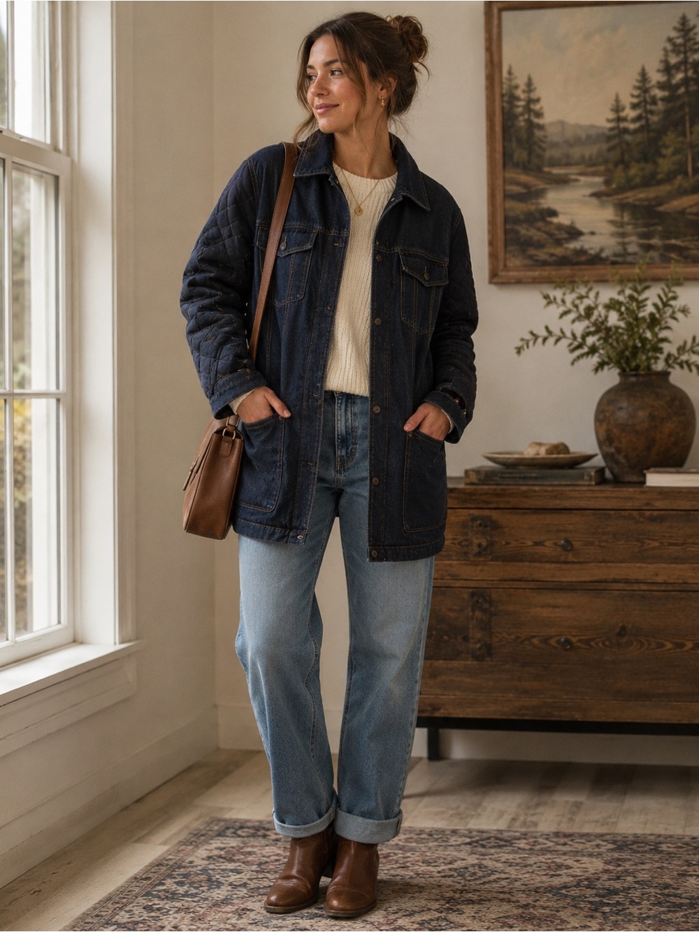 Vintage Tall Girl Concepts Denim Chore Jacket Quilted Flannel Lined Utility Coat